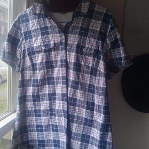 Eddie Bauer Plaid Button Down Short Sleeve, Purple & Blue